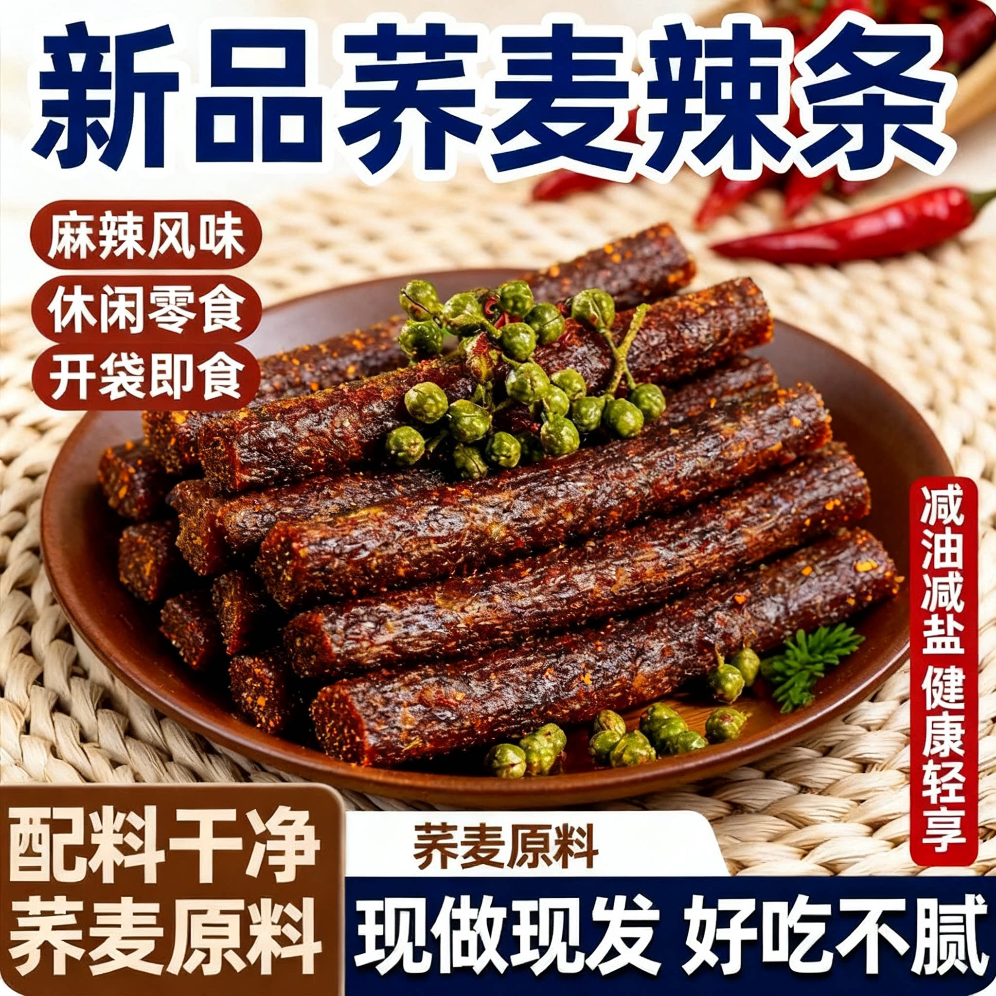 藤椒荞麦辣条少油少盐麻辣香装独立小包装儿时童年经典黑金棒零食