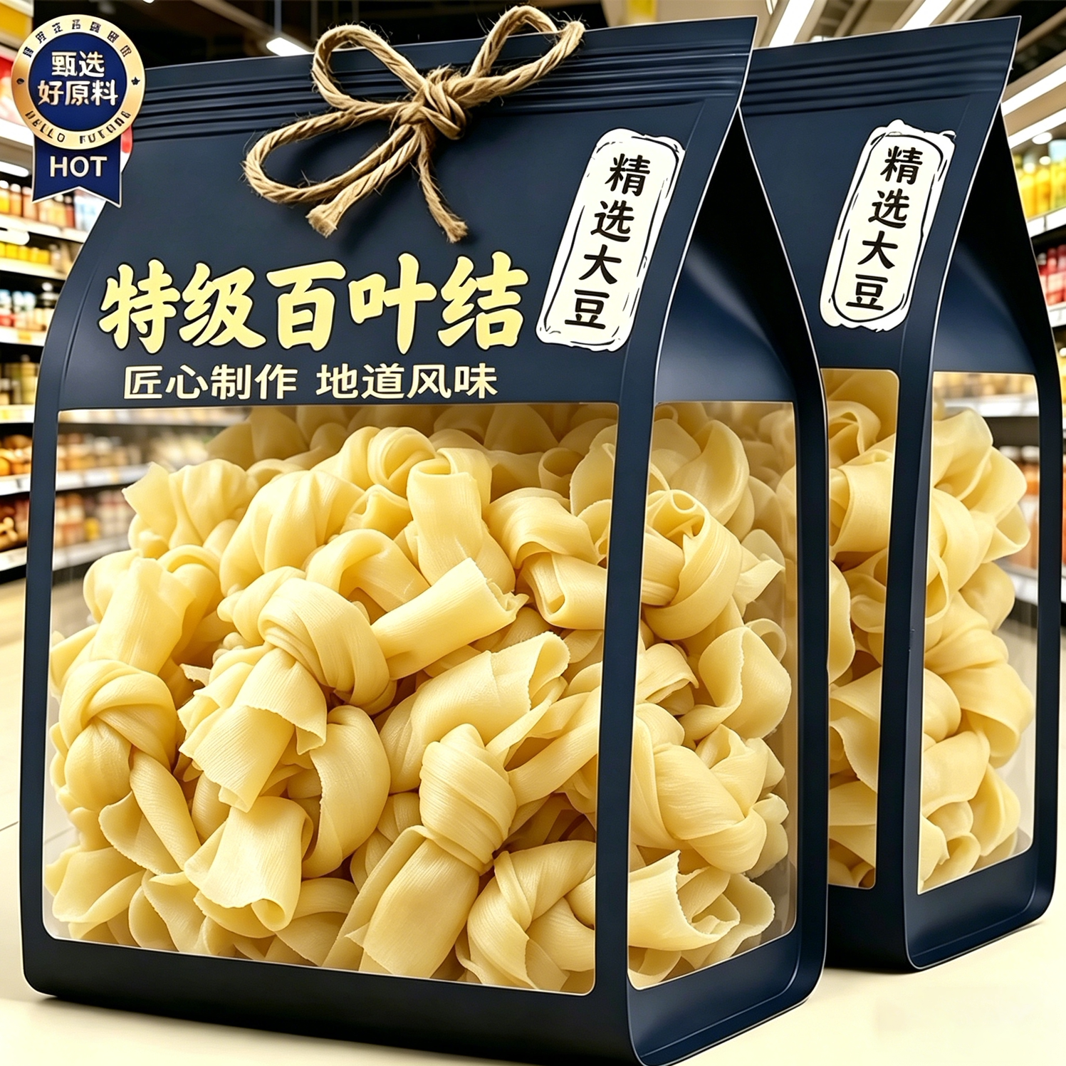 特级千张百叶结干货腌笃鲜新手工大豆黄豆结豆腐竹千张结豆皮火锅