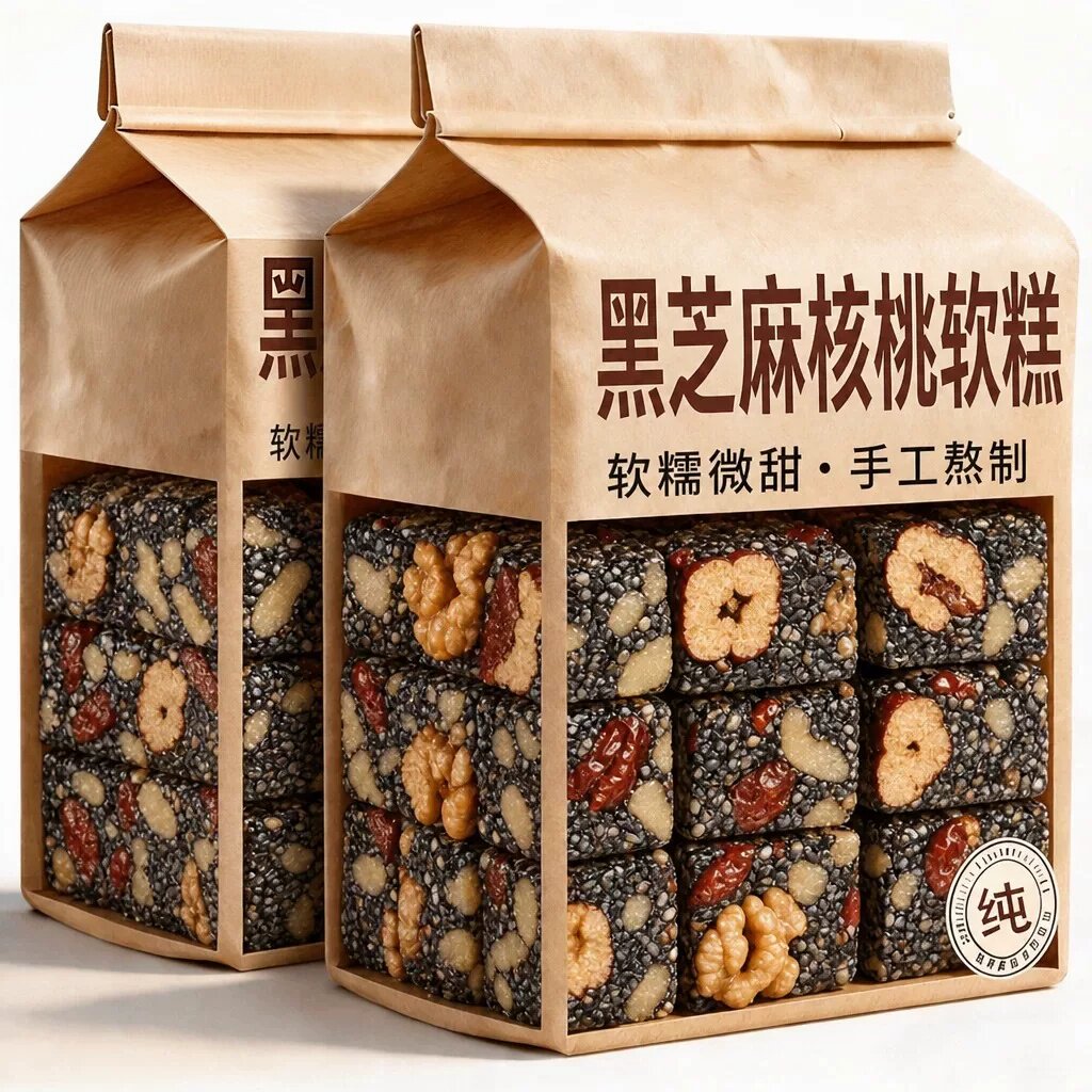 黑芝麻核桃糕好吃的糕点小吃零食大全晚上解饿营养网红饼软整箱