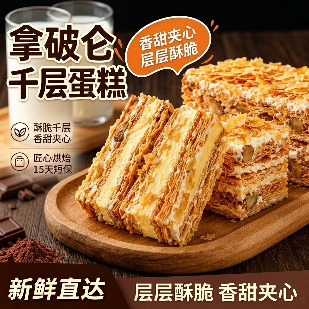天猫甄选拿破仑千层酥蛋糕官方旗舰店奶油面包新鲜手工边角料早餐