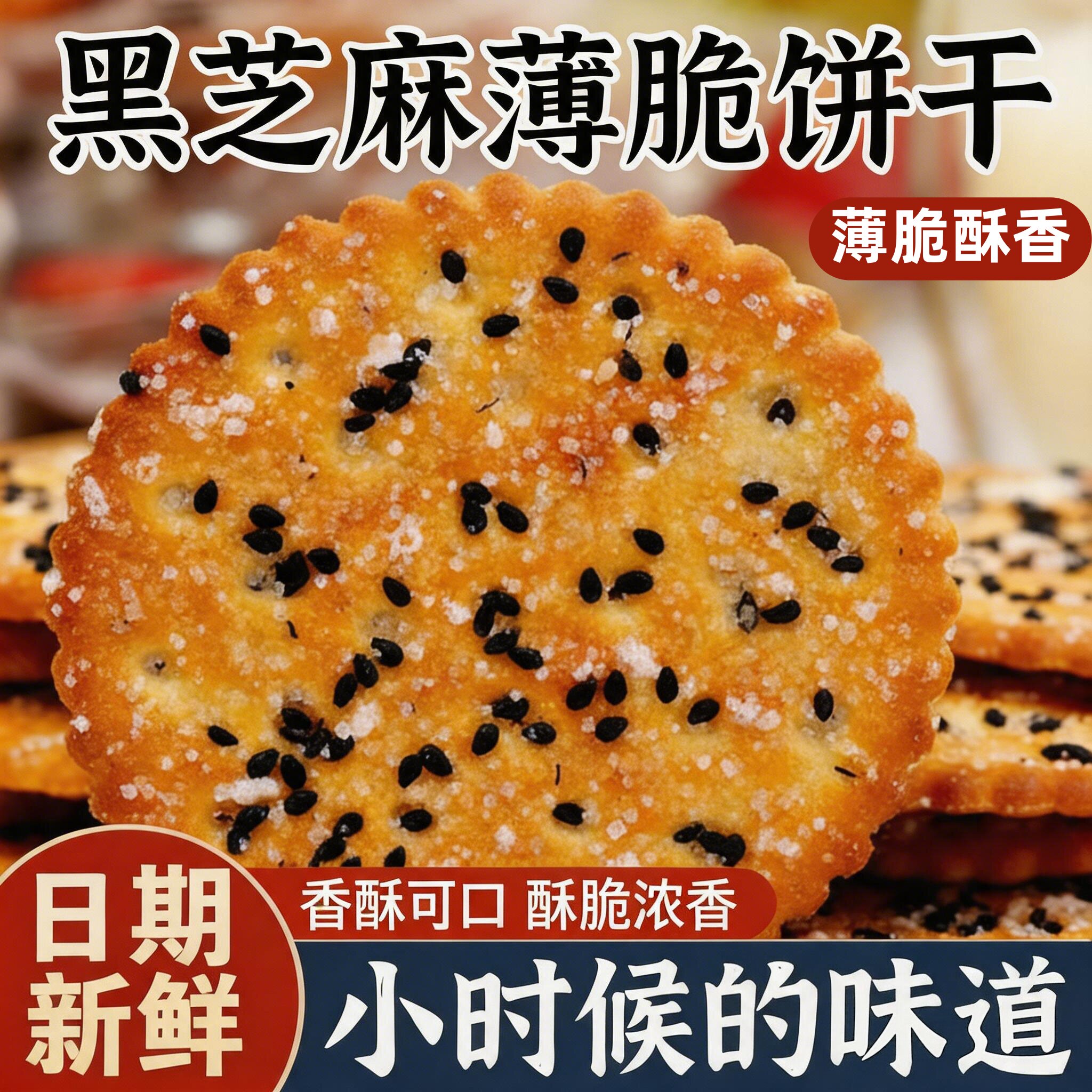 黑芝麻王饼干老式甜薄脆零食儿时怀旧小吃早餐代餐整箱单独小包装