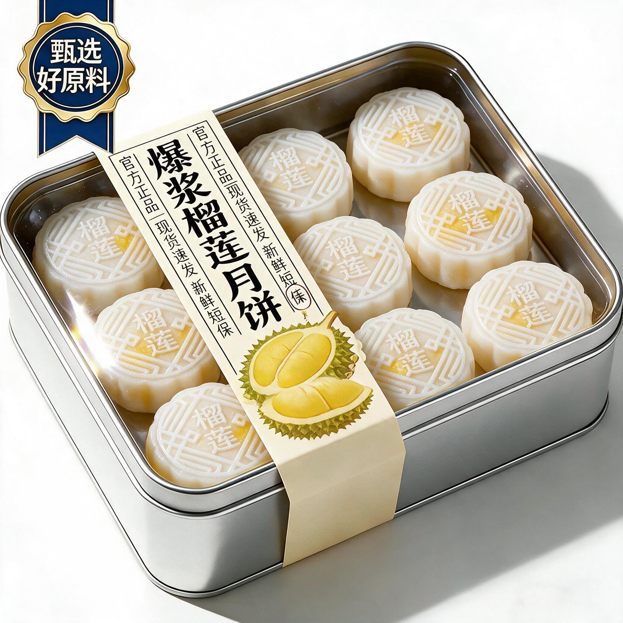 猫山王榴莲冰皮月饼官方旗舰店广式流心月饼糕点小吃中秋节送礼
