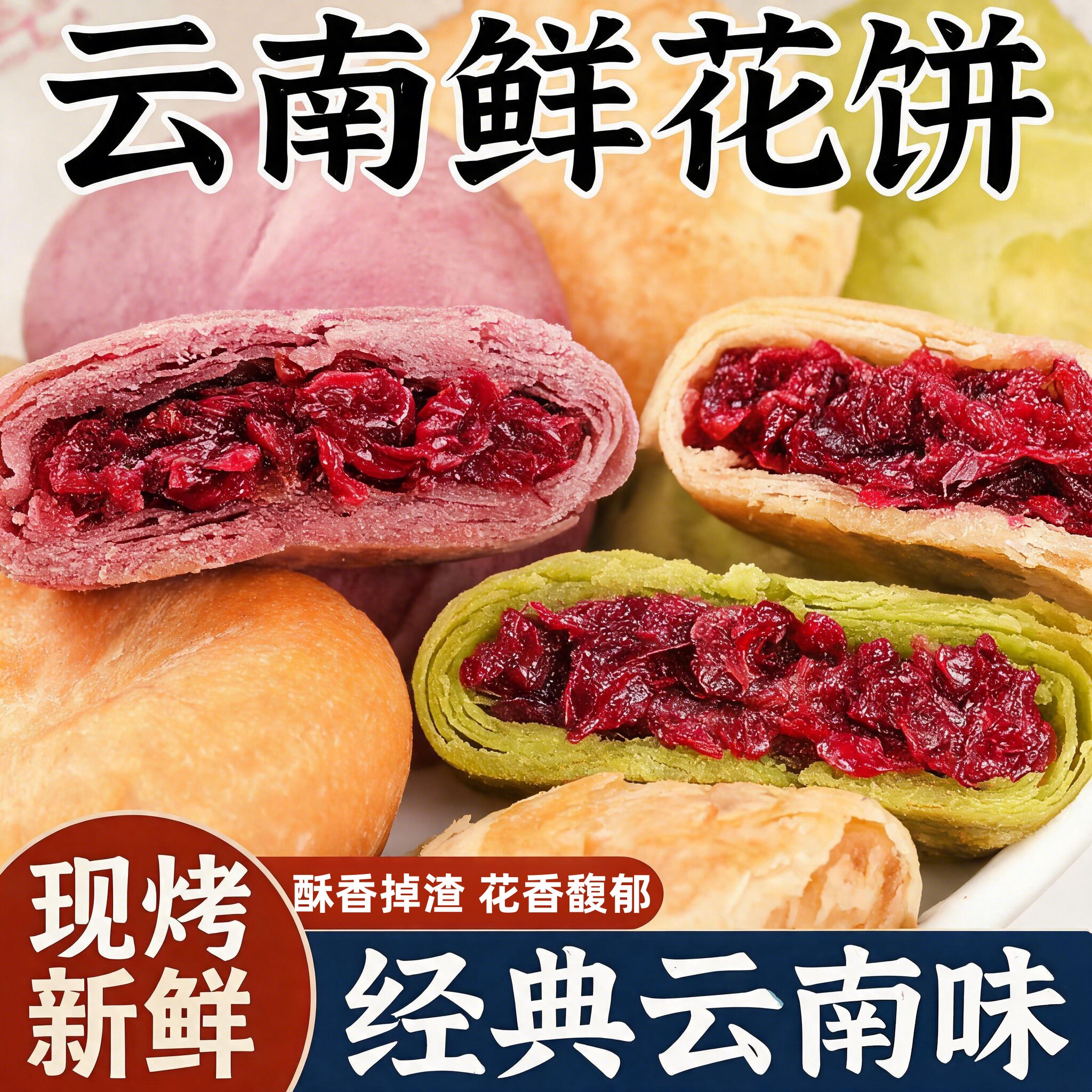 云南玫瑰鲜花饼官方旗舰店中秋花馅月饼送礼糕点早餐面包零食年货