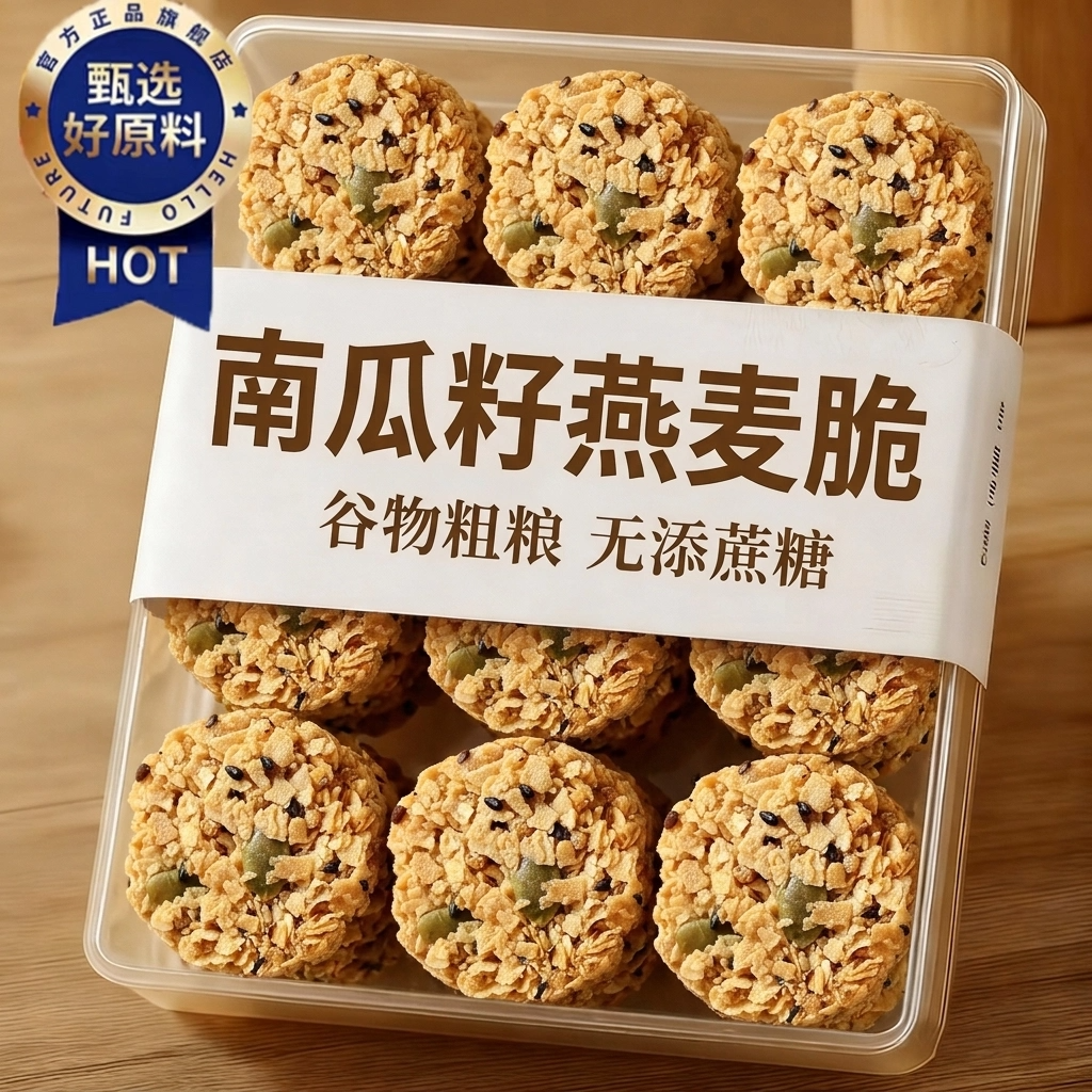 央妈推荐南瓜子燕麦脆片饼籽谷物全粗粮无糖控糖专用零食独立包装