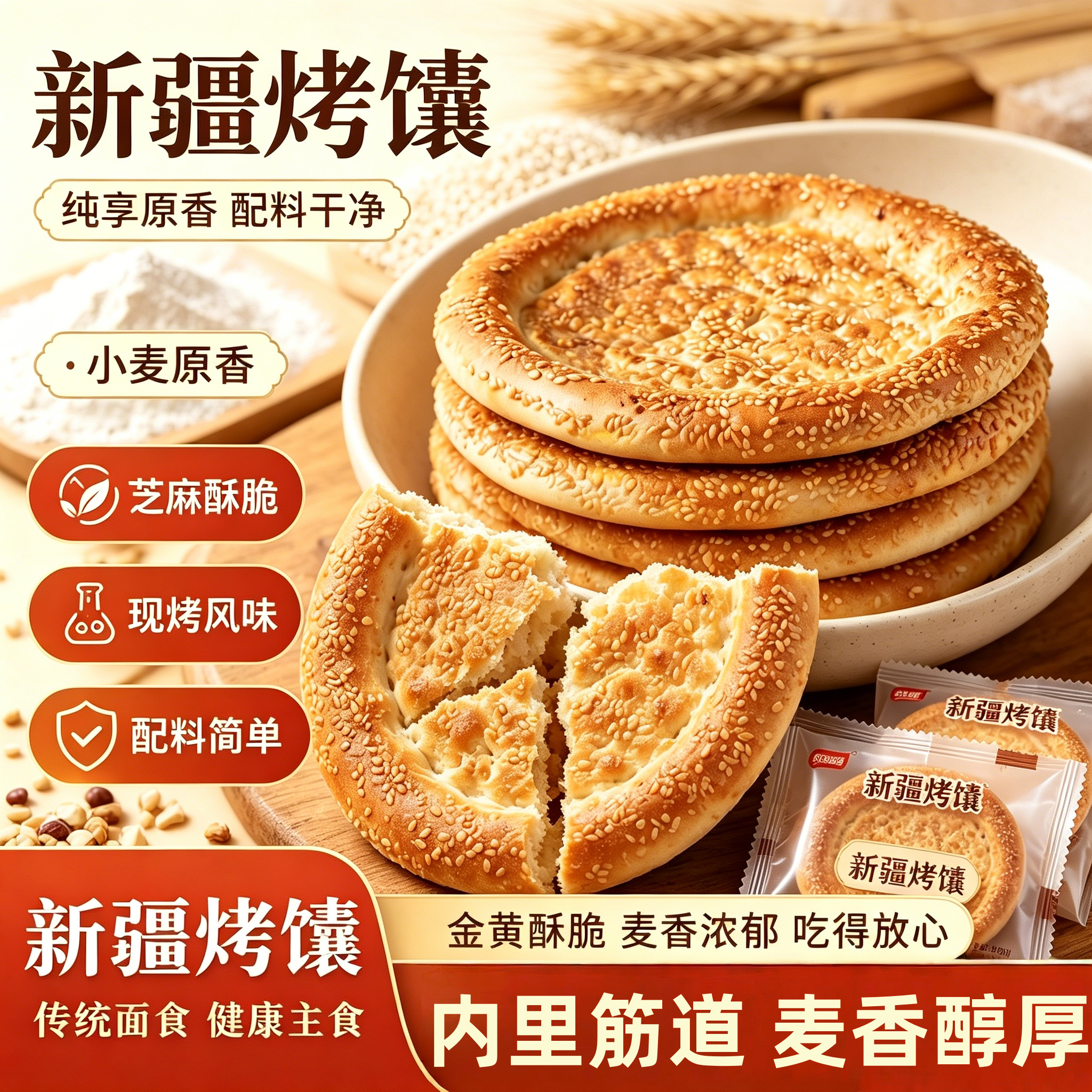 新疆烤馕原味大囊皮牙子囊烤大芝麻馕油囊纯手工传统特色美食糕点