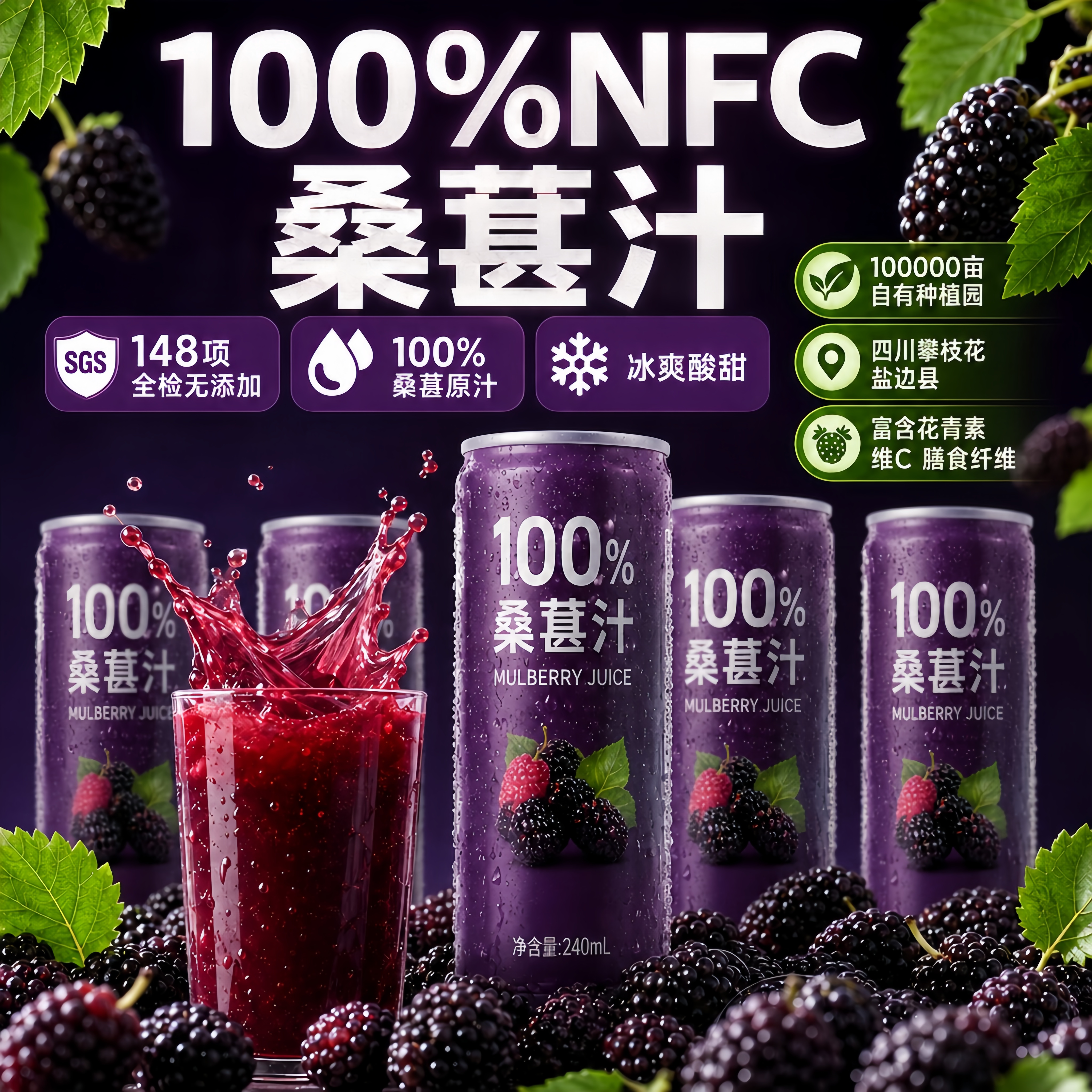 新疆NFC100%纯桑果汁无添加桑葚汁花青素果蔬汁饮料果汁新鲜原浆