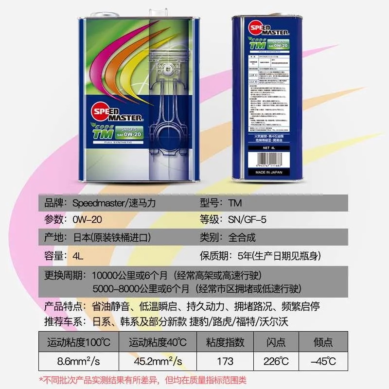 【2桶装】速马力日本TM 0W-全合20成机油汽车发动机0W新品