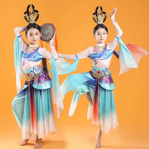 儿童敦煌飞天舞蹈表演出服女飘逸