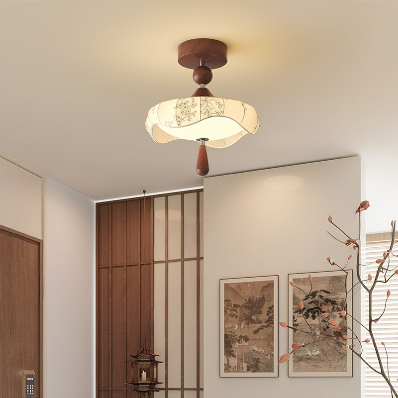 宋氏美学奶光白柔布艺吸顶灯木质手工编织花朵造型玄关过道阳台灯