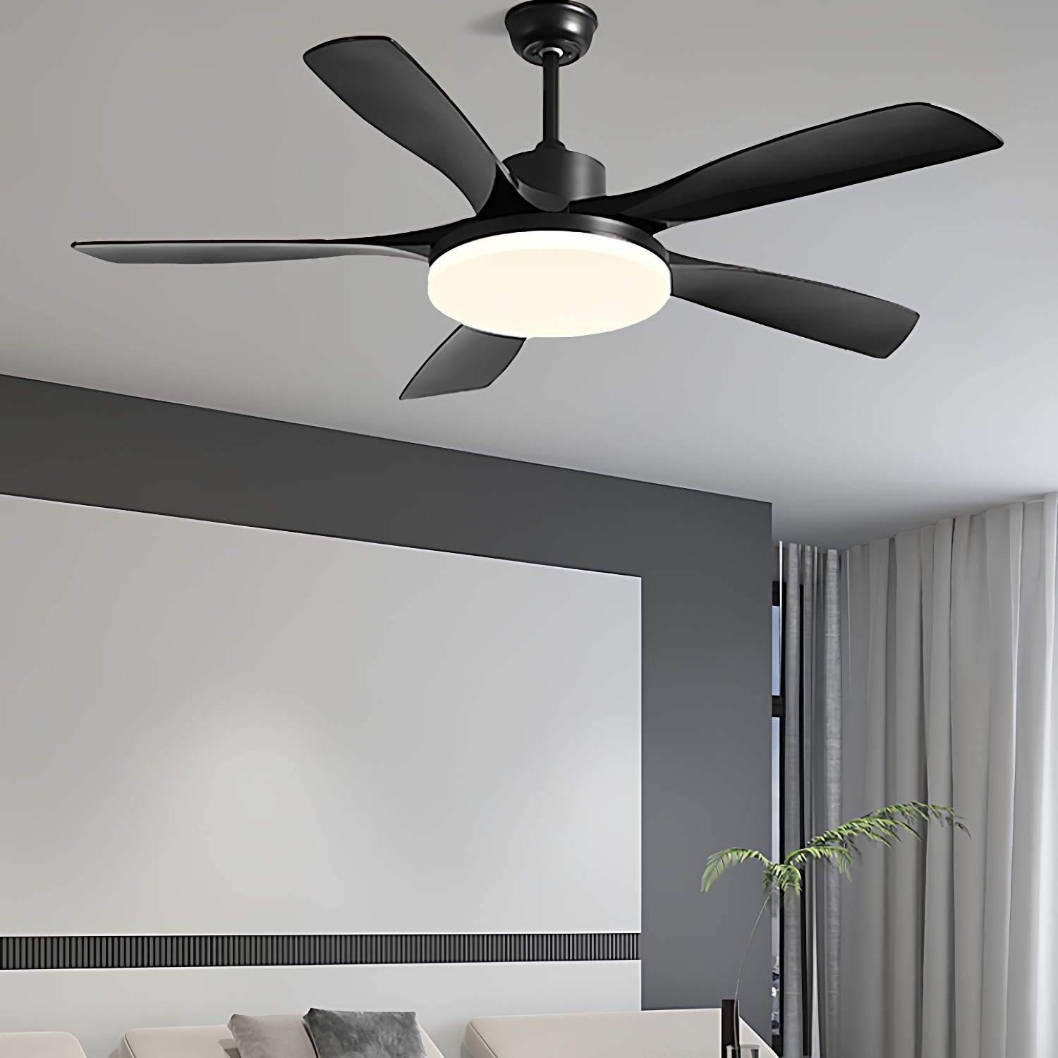 黑色复古静音实木餐厅风扇灯吊扇灯2025新款客厅风扇一体带电扇灯