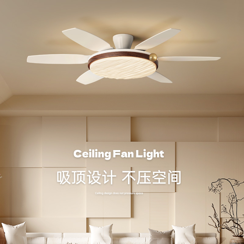 吊扇灯客厅吊灯北欧现代大气简约新款家用变频大风力六叶电风扇灯