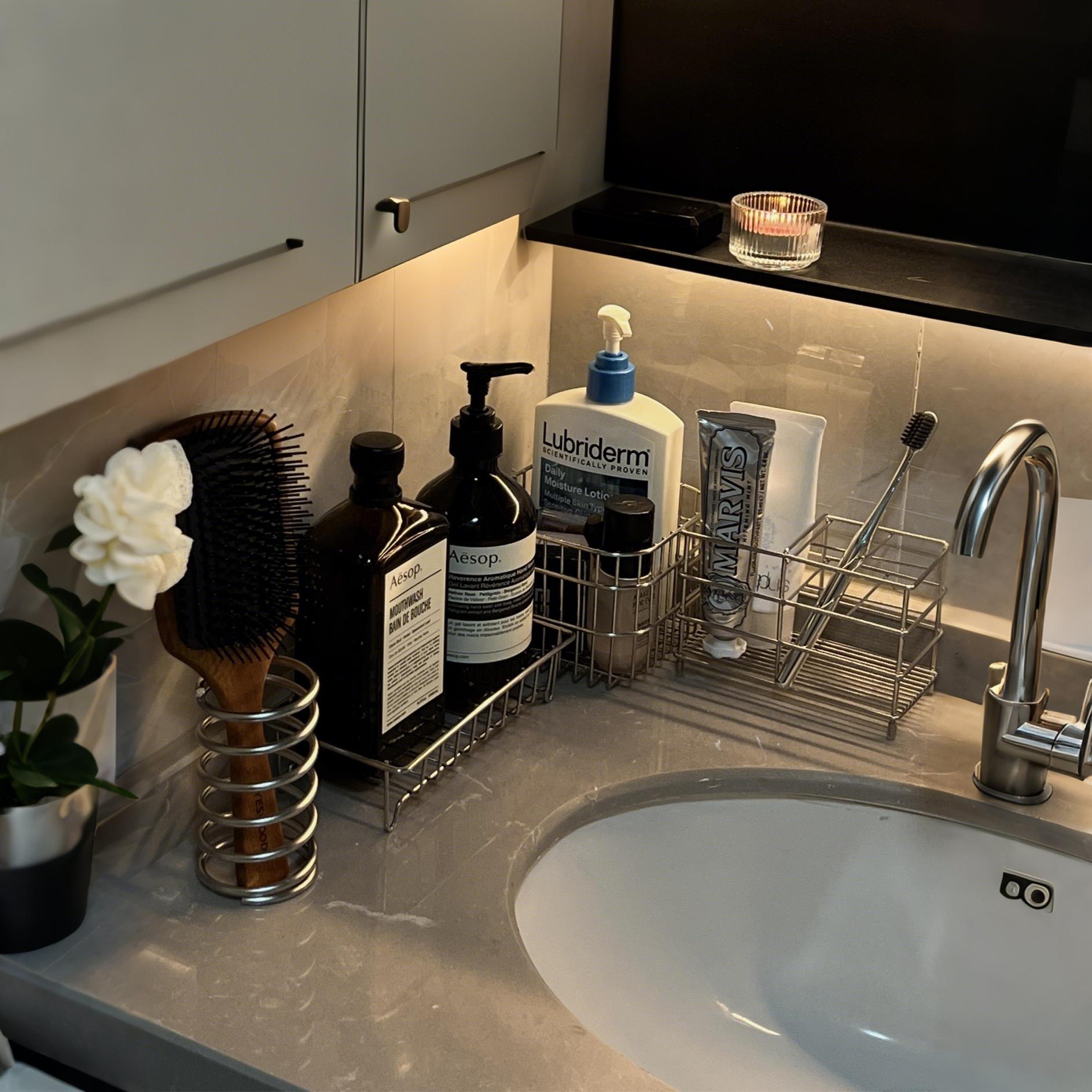 洗漱台收纳架桌面收纳盒沥水篮置物不锈钢肥皂架牙刷杯卫生间浴室