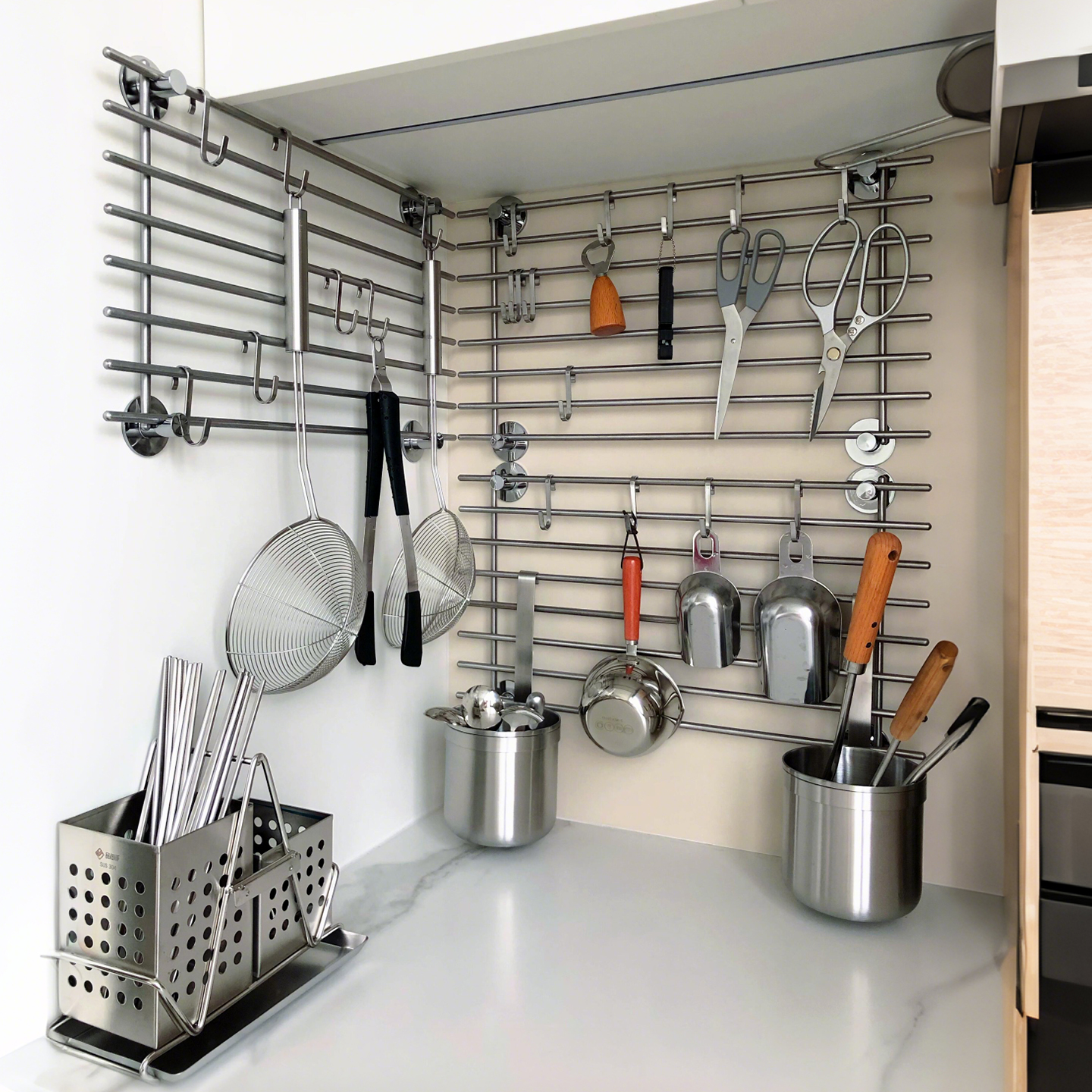 厨房挂钩免打孔挂杆锅铲勺子刀具挂架不锈钢壁挂多功能收纳置物架