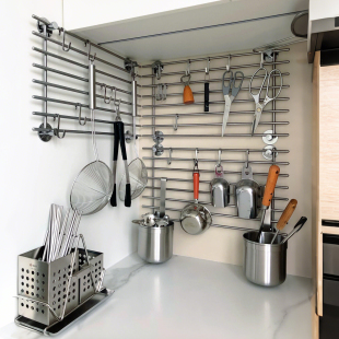 厨房挂钩免打孔挂杆锅铲勺子刀具挂架不锈钢壁挂多功能收纳置物架