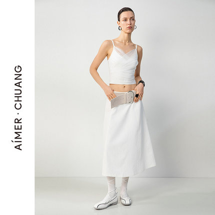 AIMER CHUANG/爱慕创时语系列斜纹A摆半裙女士裙子长裙CA841721