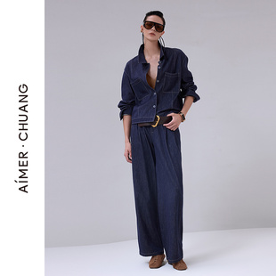 AIMER CHUANG/爱慕创以爱之名-游牧羊毛牛仔风直筒裤子女CA822011