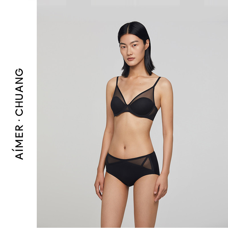 AIMER CHUANG/爱慕创几何内衣女薄杯大罩杯大胸显小文胸