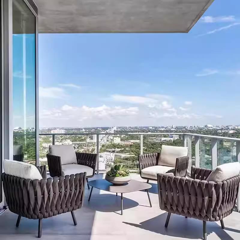 户外庭院北欧风格绳编沙发椅庭院阳台沙发室内现代温室藤制家俱