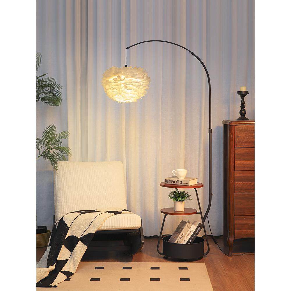 羽毛钓鱼灯落地灯客厅卧室沙发旁边几法式中古公主风氛围床头台灯,家装灯饰光源,置物功能落地灯,淘宝优惠券,粉丝福利购,淘宝优惠卷