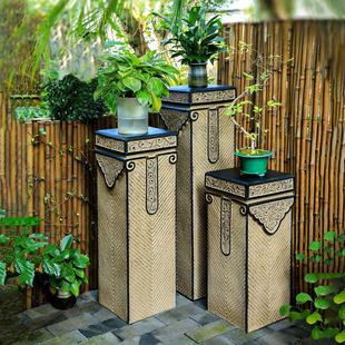 新中式 饰彷石摆件客厅落地柱子花园阳台花盆底座 祥云展示柱室内装