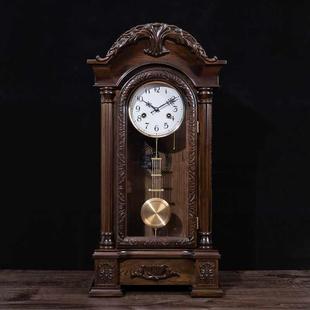 老式实木机械座钟欧式覆古台式钟表客厅报时家用发条时钟中式座钟