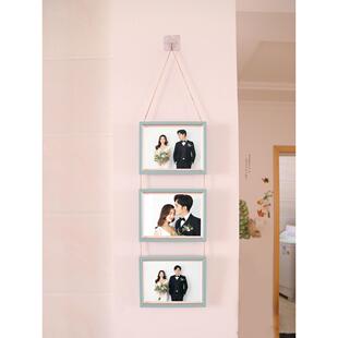 蓝木色麻绳二连体三联相框定制儿童宝宝相册冲洗照片相片组合挂墙