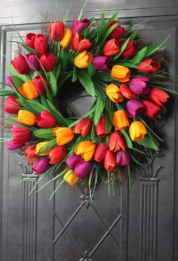 速发45CM Artificial Flower Wreath Tulip Flowers Decoration f