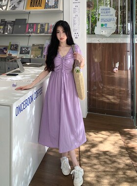 速发WW维维家大码可式初盐紫色法恋可甜连衣裙新款仙长裙奶系穿搭