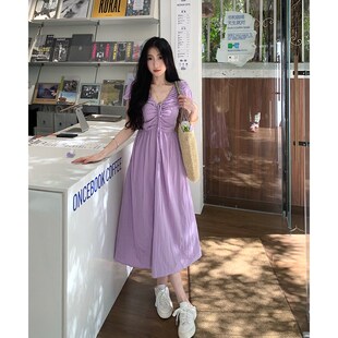 速发WW维维家大码可式初盐紫色法恋可甜连衣裙新款仙长裙奶系穿搭