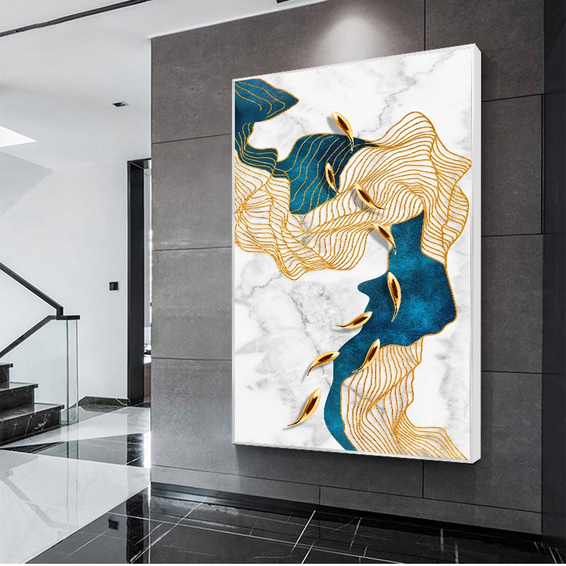 速发手绘金色九鱼图招财挂画轻奢客厅装饰画立体玄关走廊壁画油画图片