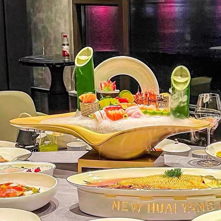 速发三文鱼创意冰盘金色海螺刺身盘海鲜姿餐盘子火锅店特色造具