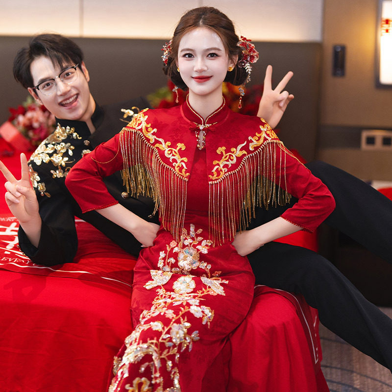 金玉儿奢华新中式敬酒服2026年高贵新款红色旗袍新娘订婚回门礼服