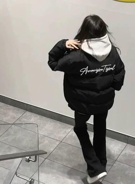 黑色羽绒棉服少女大童冬季2025初中高中学生加厚保暖棉衣棉袄外套