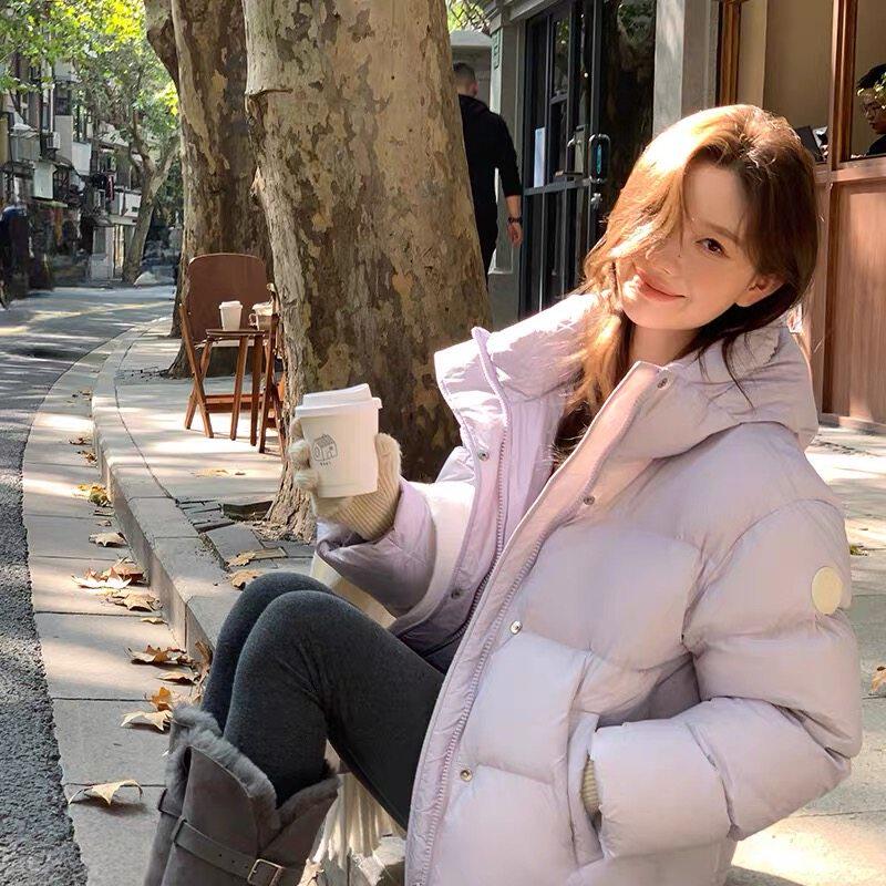 正品短款羽绒服女款冬季2025新款泡芙面包服加厚连帽白鸭绒外套爆