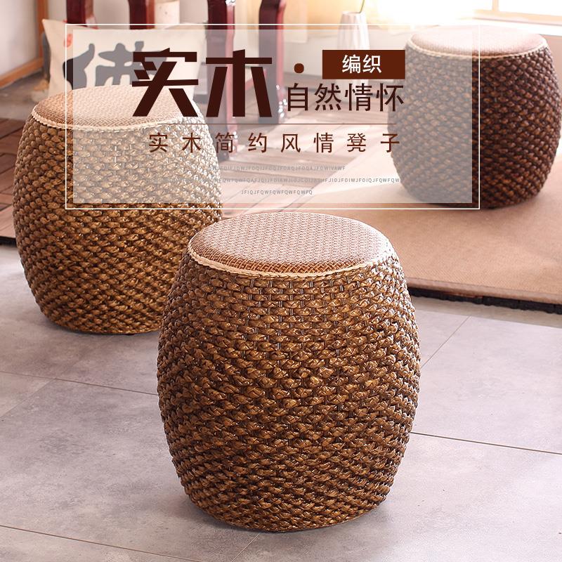 藤编矮凳创意圆凳手工藤编坐墩沙发茶几凳子家用客厅实木户外板凳
