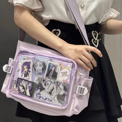 学院风百搭简约大容量上课装书邮差包女透明吧唧单肩斜挎娃包痛包