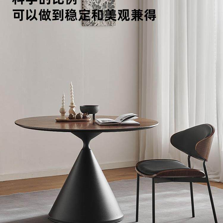 中古风实木餐桌圆桌家用小圆桌饭桌小户型黑胡桃木圆形餐桌椅组合