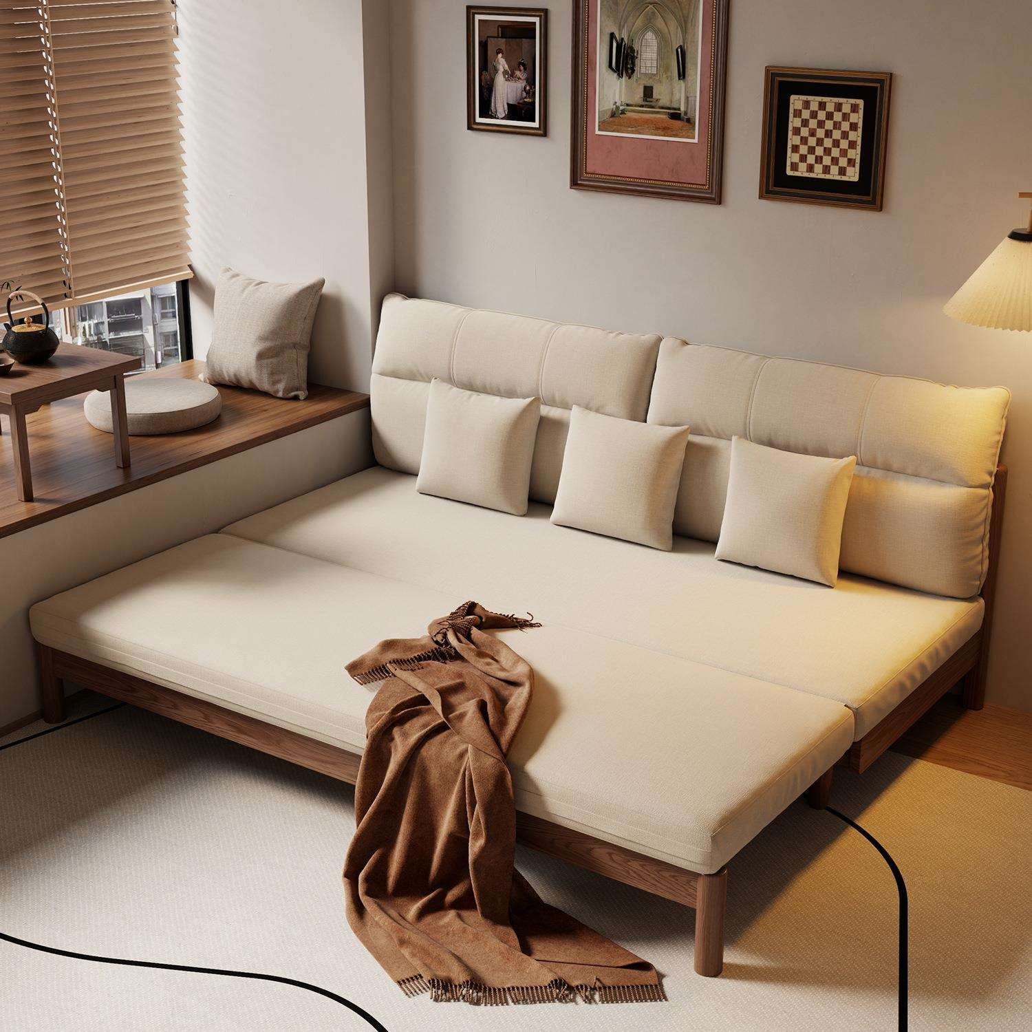 沙发床一体两用实木双人1米5客厅伸缩可以长期睡的可折叠沙发床
