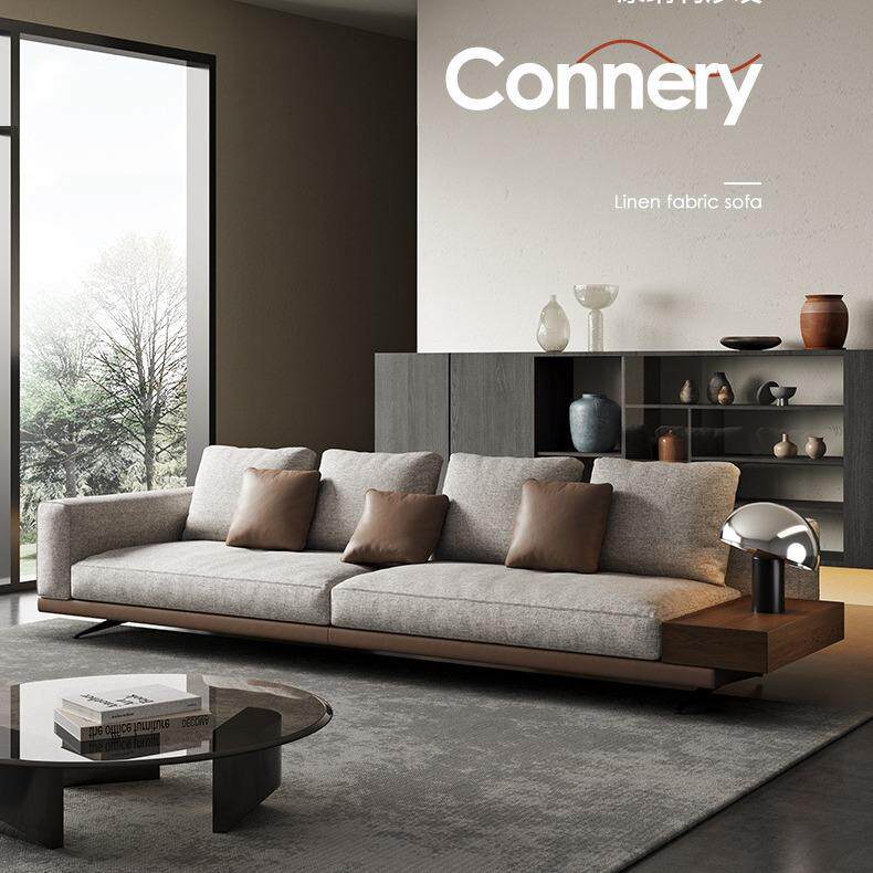 康纳利布艺沙发意式极简客厅小户型沙发羽绒靠背直排棉麻布沙发