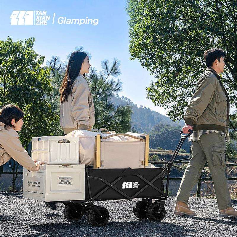 探险者户外营地车移动折叠摊位推车大容量后开摆摊便捷野餐买菜车