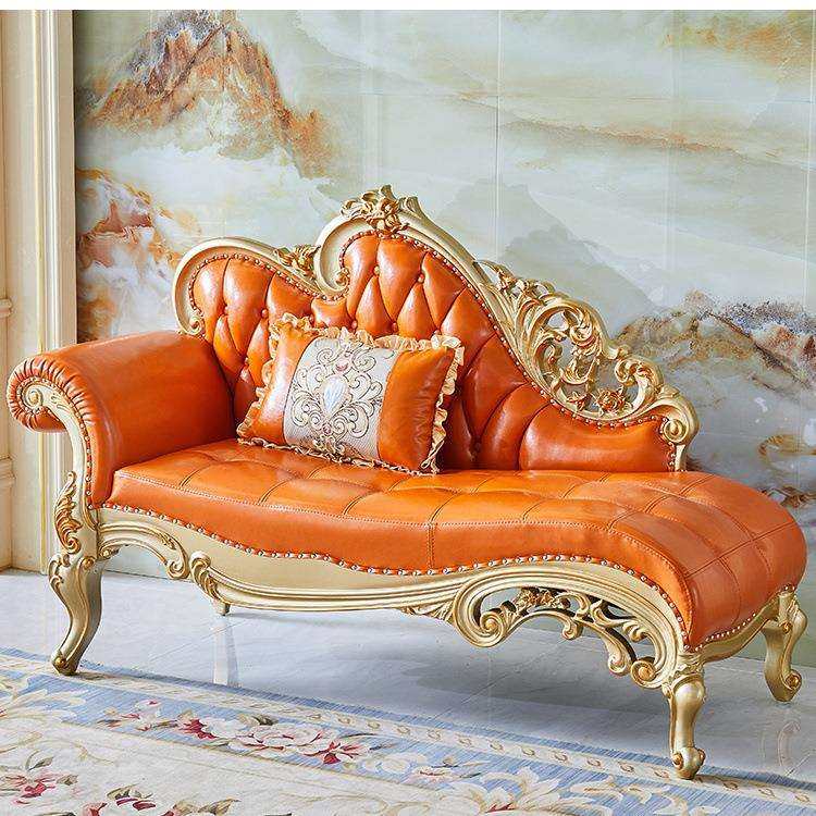 欧式贵妃椅卧室真皮美人榻实木太妃椅客厅单人沙发床阳台懒人躺椅