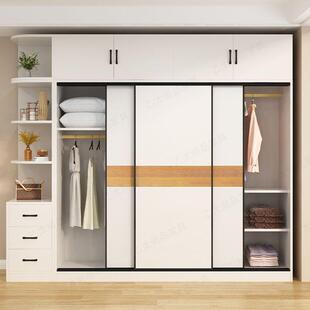 杉木全实木衣柜家用卧室生态板推拉门收纳储物柜衣橱木衣柜出租房