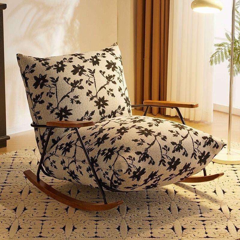 轻奢单人摇摇躺椅小户型家用客厅阳台复古花布棉麻休闲懒人沙发椅
