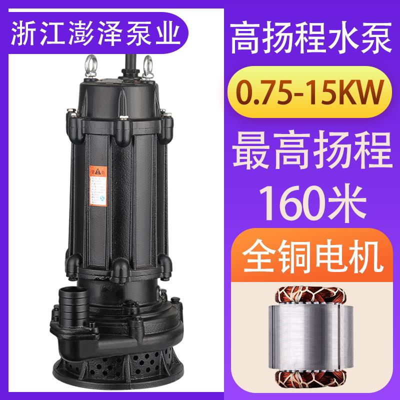 WQX高扬程潜水排污泵2寸无堵塞排污泵380V三相工程污水污物潜水泵