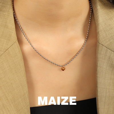 MAIZE爱心吊坠小米珠项链女款小众精致高级感轻奢ins风双色锁骨链