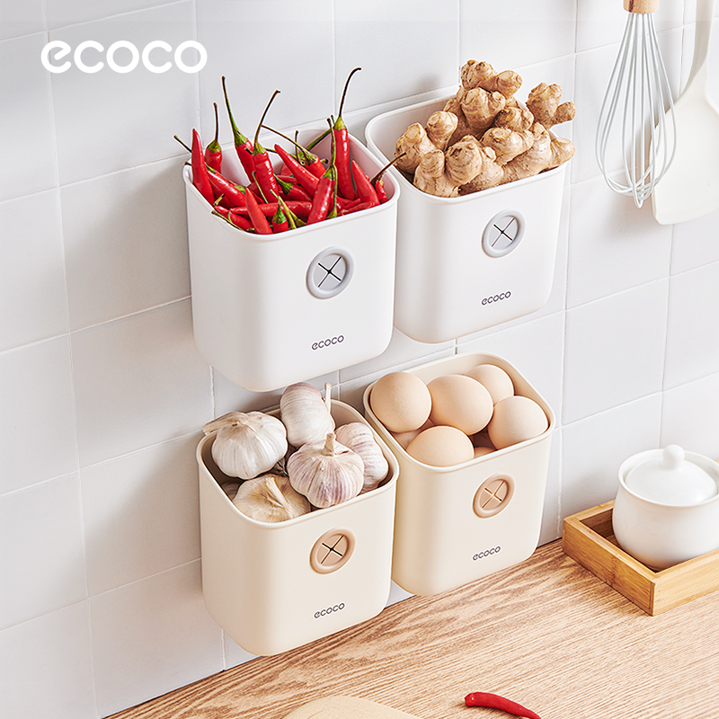 ecoco厨房葱姜蒜收纳筐多功能置物架壁挂收纳神器免打孔收纳盒