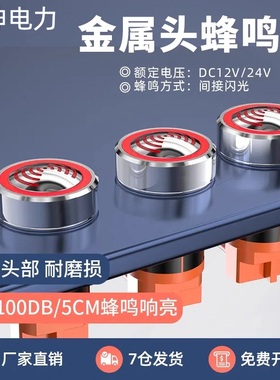 金属蜂鸣器22MM报警器间断闪光LED红色发光断续有源声光220V