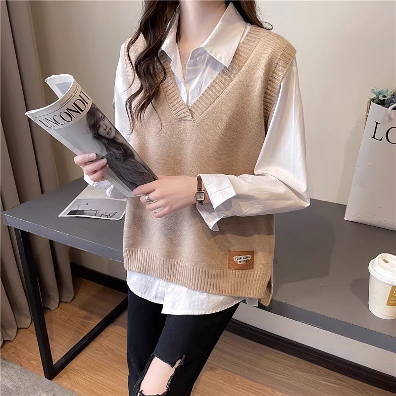 速发款领针织马甲2024年春新V宽衣小个子毛松背心坎肩马夹外搭