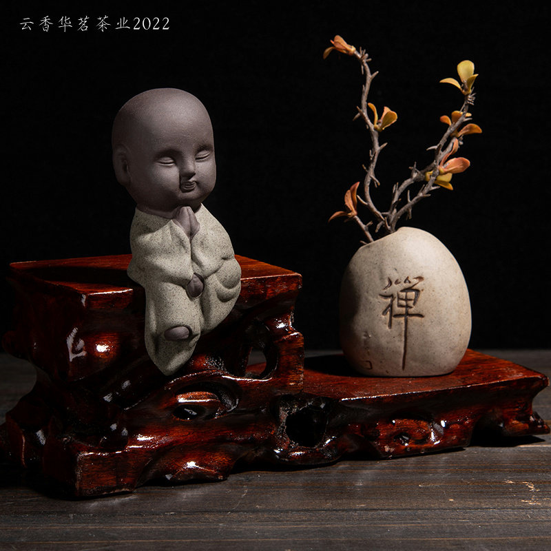 速发茶宠宠 盘坐小和尚茶件茶具配件 摆件茶艺工艺品茶 配台茶盘