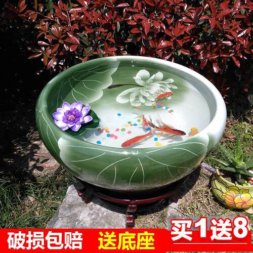速发l景镇陶瓷缸包邮手绘桌面摆件缸德大号养鱼乌龟睡莲荷花